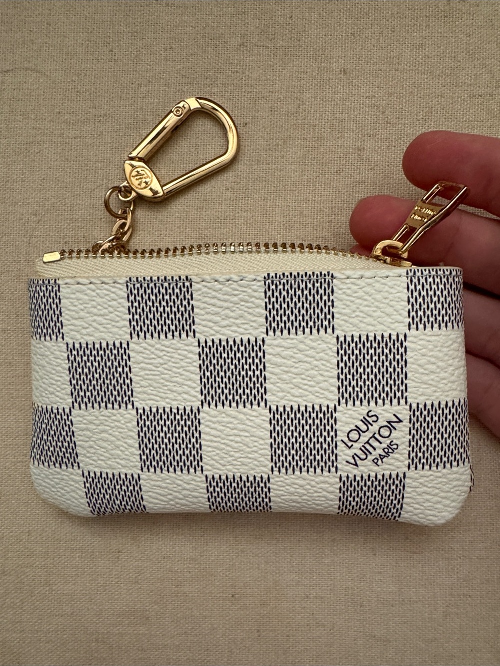 Damier Azur Key Pouch with Gold Hardware
